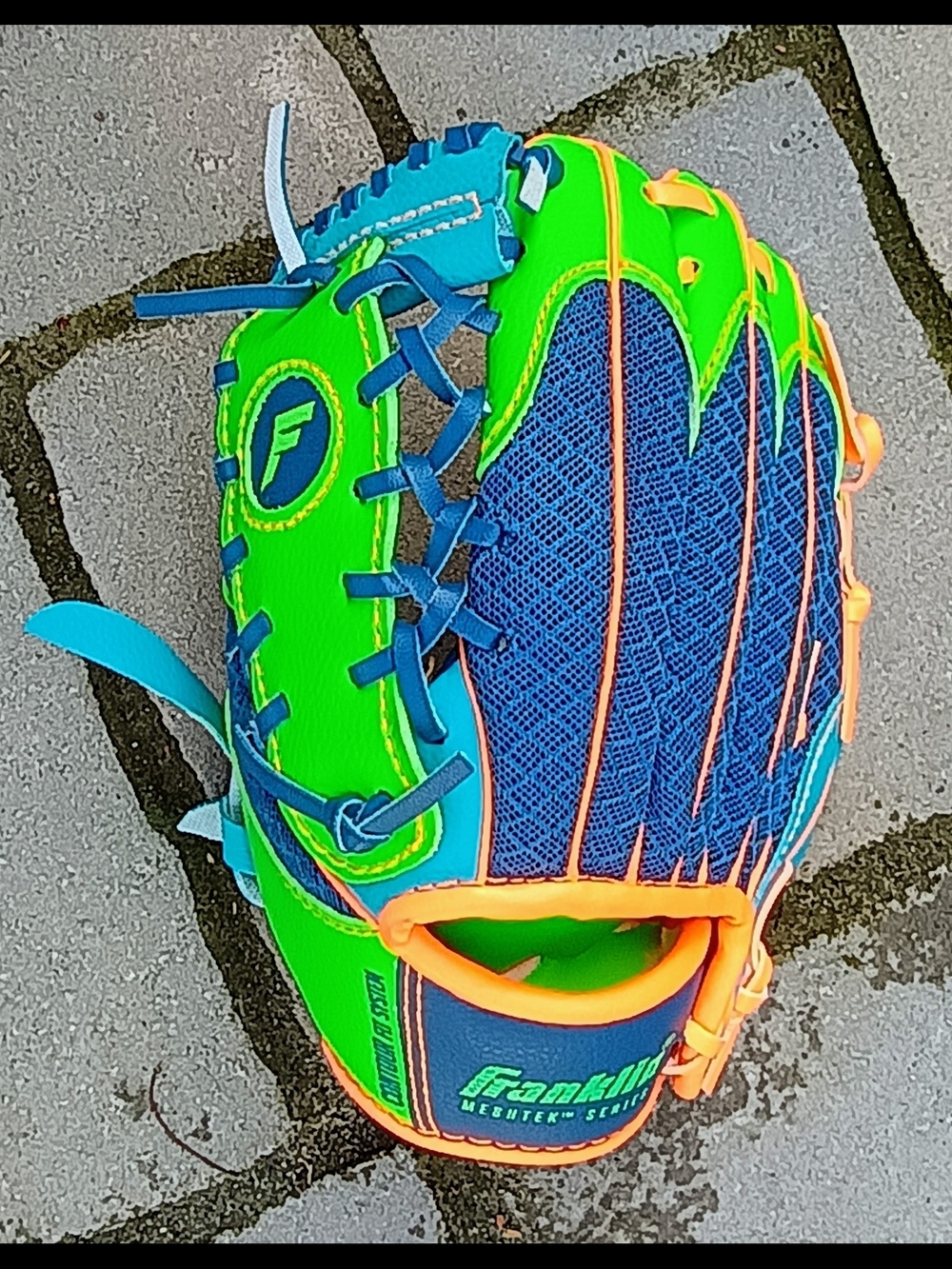Franklin Kids' Neon Green & Blue Baseball Glove, 9.5", Left Hand Throw
